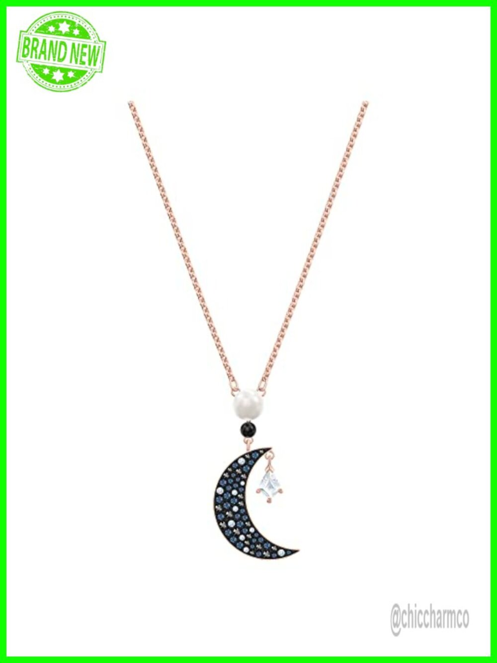Swarovski Crystal Moon Star Pendant Necklace Rose Gold Tone Chain